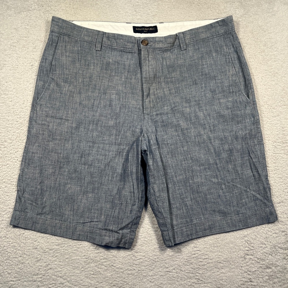 Banana Republic Chambray Shorts Blue 100% Cotton Casual‎ Summer Mens 36 x 10.5